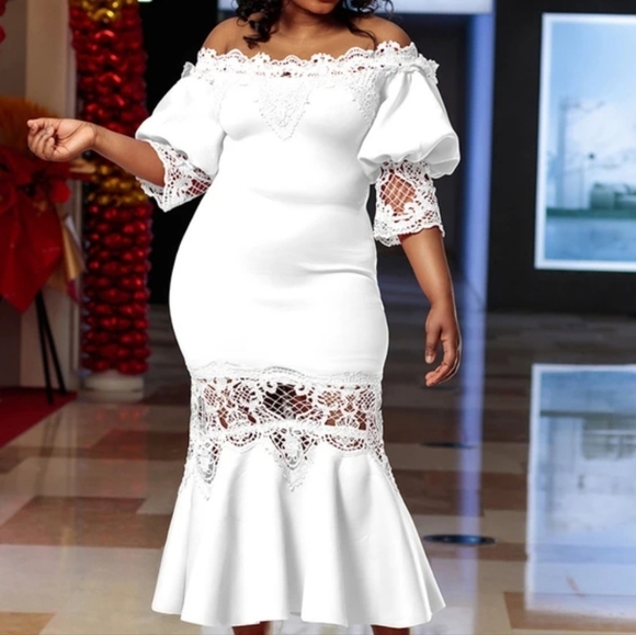 White Unbranded Plus size Mermaid Stretchy Long Dress Size 2XL - Picture 2 of 13